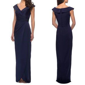 La Femme Surplice off the Shoulder Collumn Gown Navy size 0